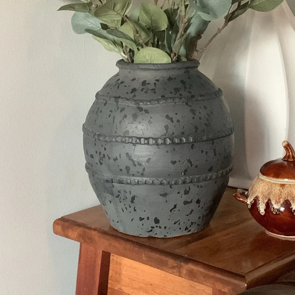 terracotta grace vase‎ art handmade charcoal gray spotted home decor neutral